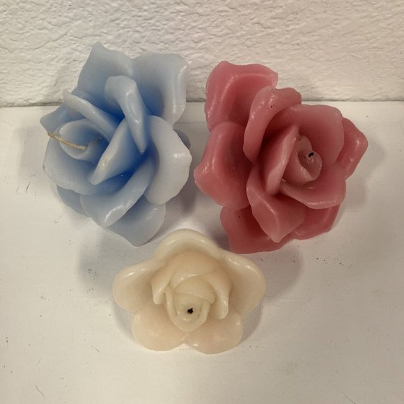 Rose Shaped Candle Lot  X3 Assorted Vintage  Candle Lot 5.5” Wide - Picture 1 of 4